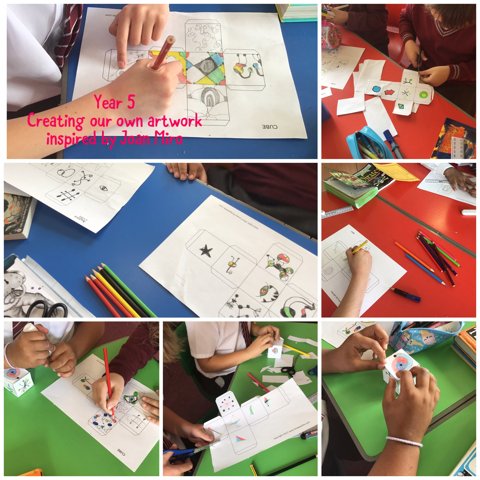 Image of Year 5 creating art in the style of Joan Miro