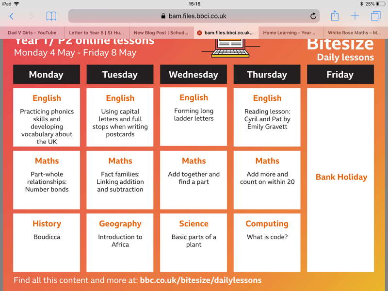 Image of BBC Bitesize Lessons Schedule Week 4th-8th May 