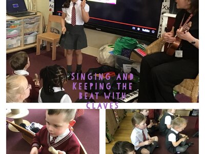 Image of Singing and keeping the beat with claves!