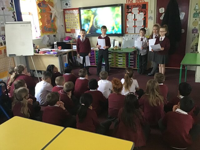 Image of A wonderful child led liturgy this morning around our new learning them , Listening and Sharing 