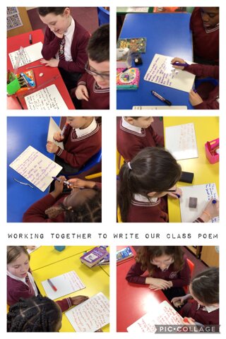 Image of Discussing and writing ideas for our ‘Winter’ themed class poem!