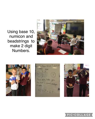 Image of Using different apparatus to make 2 digit numbers for place value.